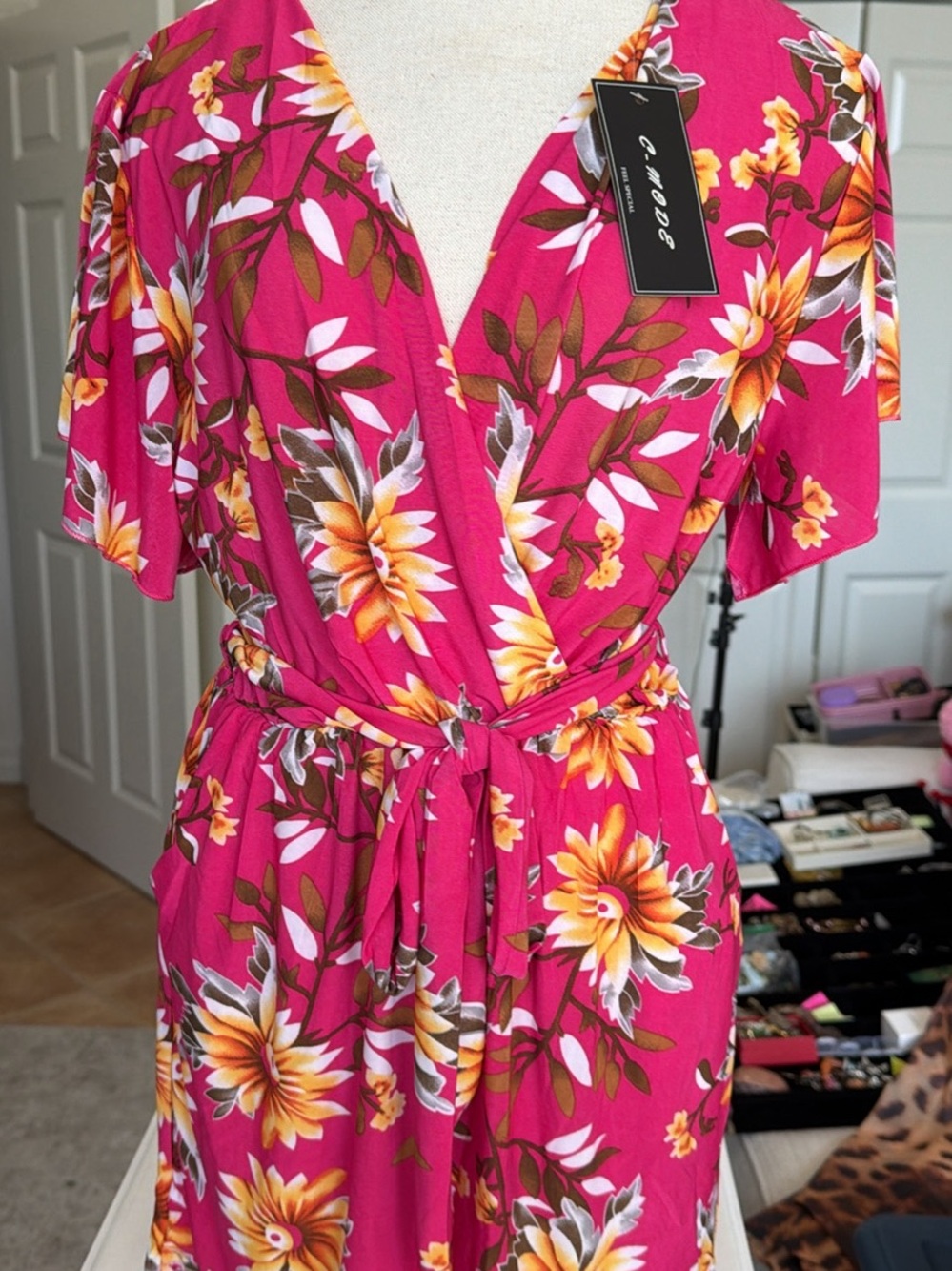 A-mode Pink Floral Wrap Jumpsuit